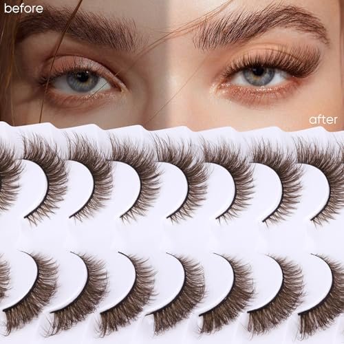 Zegaine Natural Look Dark Brown Wispy Cat Eye False Eyelashes - 9 Pairs Faux Mink Lashes for Everyday Wear Avelisse
