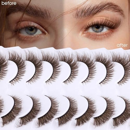 Zegaine Natural Look Dark Brown Wispy Cat Eye False Eyelashes - 9 Pairs Faux Mink Lashes for Everyday Wear Avelisse