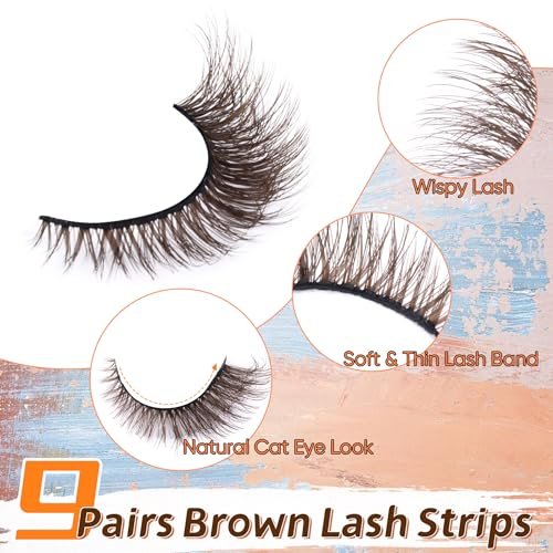 Zegaine Natural Look Dark Brown Wispy Cat Eye False Eyelashes - 9 Pairs Faux Mink Lashes for Everyday Wear Avelisse