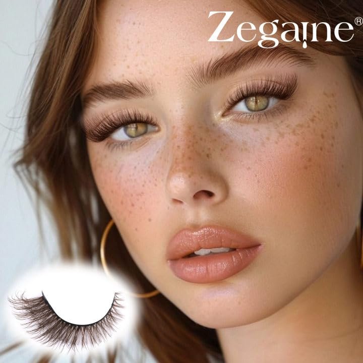 Zegaine Natural Look Dark Brown Wispy Cat Eye False Eyelashes - 9 Pairs Faux Mink Lashes for Everyday Wear Avelisse