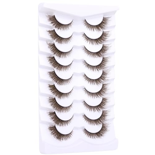 Zegaine Natural Look Dark Brown Wispy Cat Eye False Eyelashes - 9 Pairs Faux Mink Lashes for Everyday Wear Avelisse