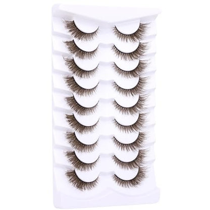 Zegaine Natural Look Dark Brown Wispy Cat Eye False Eyelashes - 9 Pairs Faux Mink Lashes for Everyday Wear Avelisse