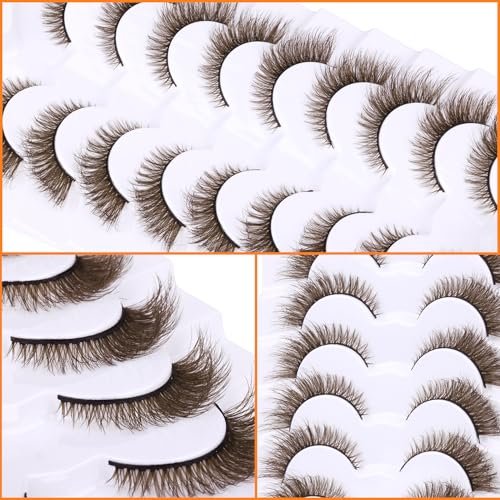 Zegaine Natural Look Dark Brown Wispy Cat Eye False Eyelashes - 9 Pairs Faux Mink Lashes for Everyday Wear Avelisse