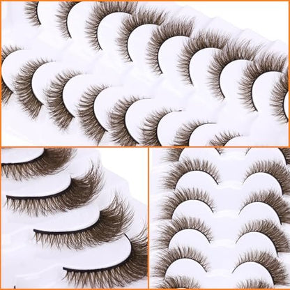 Zegaine Natural Look Dark Brown Wispy Cat Eye False Eyelashes - 9 Pairs Faux Mink Lashes for Everyday Wear Avelisse