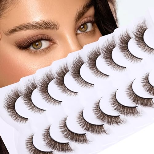 Zegaine Natural Look Dark Brown Wispy Cat Eye False Eyelashes - 9 Pairs Faux Mink Lashes for Everyday Wear Avelisse