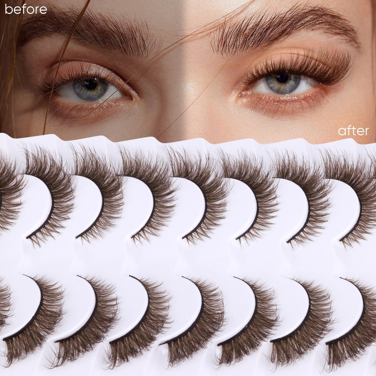 Zegaine Natural Look Dark Brown Wispy Cat Eye False Eyelashes - 9 Pairs Faux Mink Lashes for Everyday Wear Avelisse