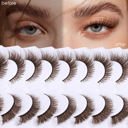 Zegaine Natural Look Dark Brown Wispy Cat Eye False Eyelashes - 9 Pairs Faux Mink Lashes for Everyday Wear Avelisse
