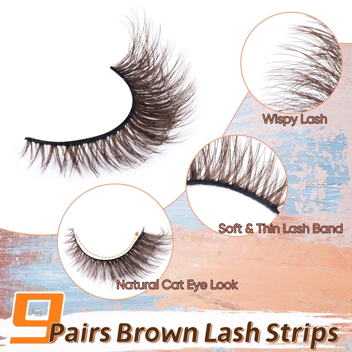 Zegaine Natural Look Dark Brown Wispy Cat Eye False Eyelashes - 9 Pairs Faux Mink Lashes for Everyday Wear Avelisse