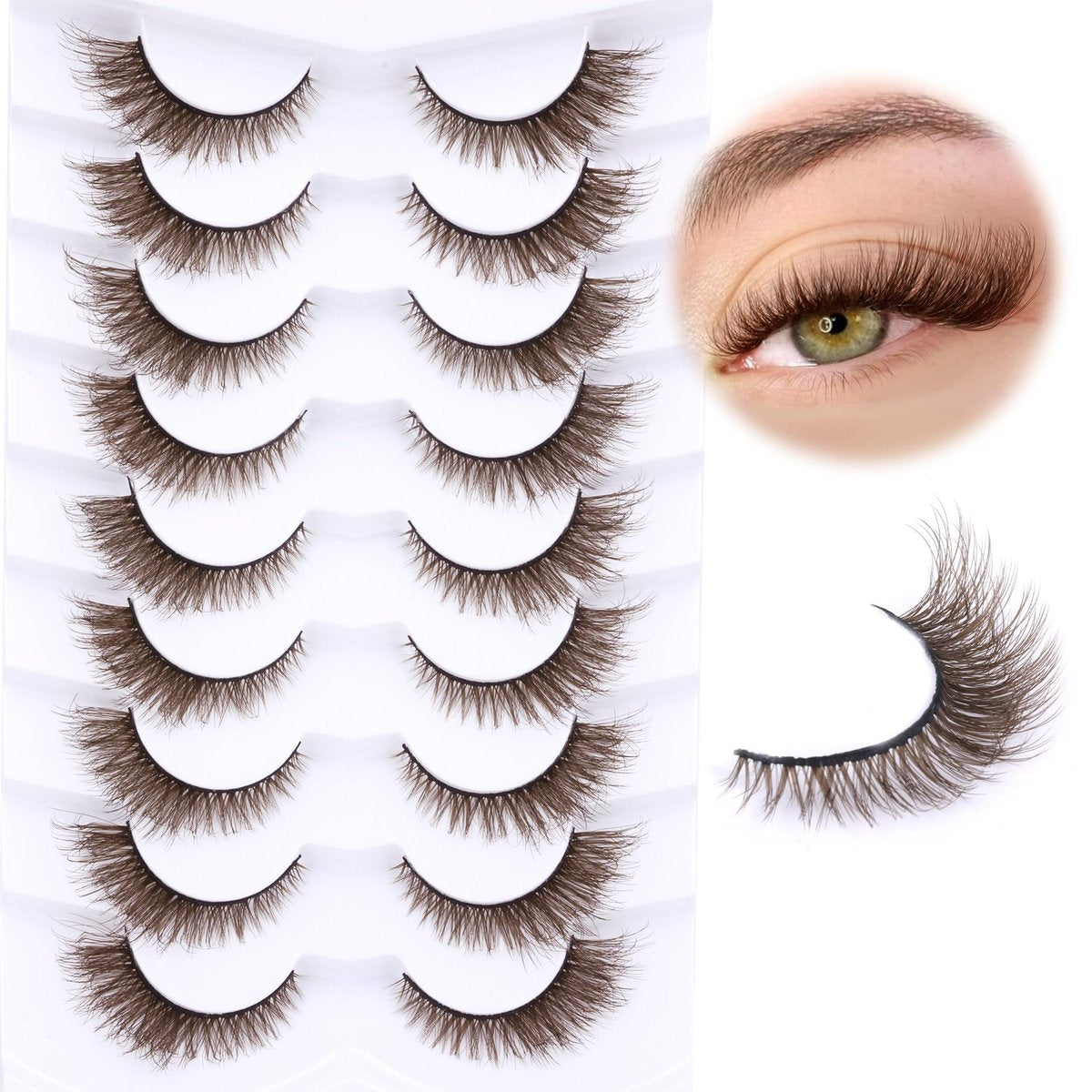 Zegaine Natural Look Dark Brown Wispy Cat Eye False Eyelashes - 9 Pairs Faux Mink Lashes for Everyday Wear Avelisse