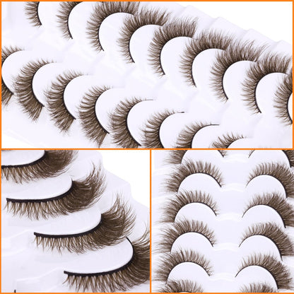 Zegaine Natural Look Dark Brown Wispy Cat Eye False Eyelashes - 9 Pairs Faux Mink Lashes for Everyday Wear Avelisse