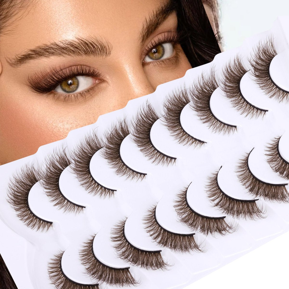 Zegaine Natural Look Dark Brown Wispy Cat Eye False Eyelashes - 9 Pairs Faux Mink Lashes for Everyday Wear Avelisse
