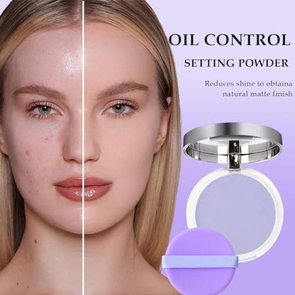 Lavend Jelly Pressed Setting Powder - Face Matte Setting Powder, Oil Control Pressed Matte Powder with Mini Powder Puff, Cruelty Free