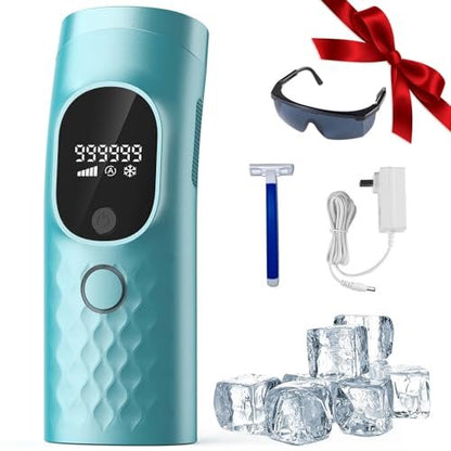 Permanent Painless Ice Cooling IPL Laser Hair Removal for Women and Men - 999,999 Flashes, Corded Device with Shaver and Goggles for Body and Face Avelisse