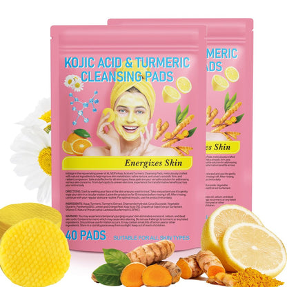 A r b c r n Turmeric Cleansing Pads with Kojic Acid - 80 Count for Acne Scars, Firming Skin, Deep Clean Pores