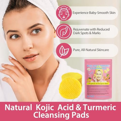 A r b c r n Turmeric Cleansing Pads with Kojic Acid - 80 Count for Acne Scars, Firming Skin, Deep Clean Pores