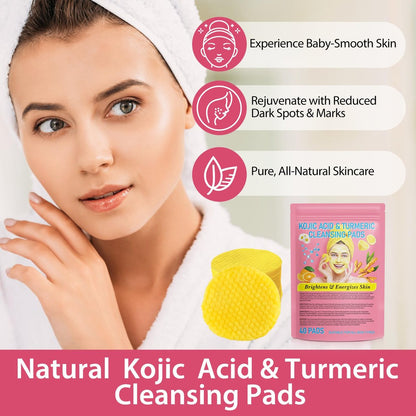 A r b c r n Turmeric Cleansing Pads with Kojic Acid - 80 Count for Acne Scars, Firming Skin, Deep Clean Pores