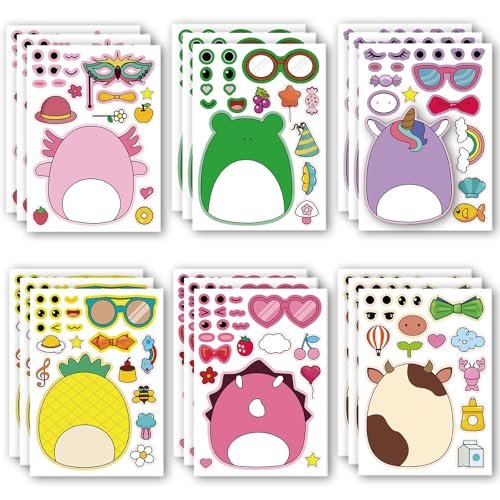 18-Pack Cartoon Make a Face Stickers - Mixed & Matched 6 Designs for Birthday Party Decorations & Favors - görsel 2