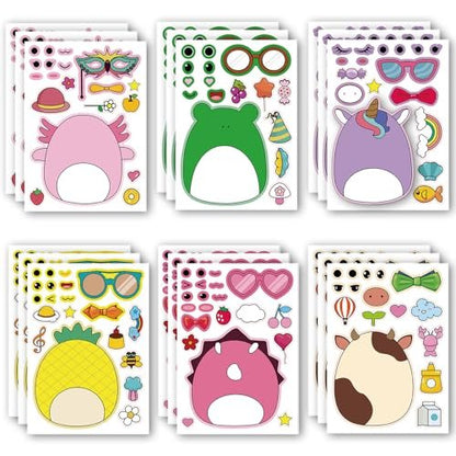 18-Pack Cartoon Make a Face Stickers - Mixed & Matched 6 Designs for Birthday Party Decorations & Favors