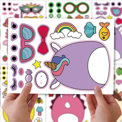 18-Pack Cartoon Make a Face Stickers - Mixed & Matched 6 Designs for Birthday Party Decorations & Favors
