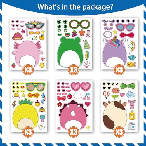 18-Pack Cartoon Make a Face Stickers - Mixed & Matched 6 Designs for Birthday Party Decorations & Favors - görsel 4