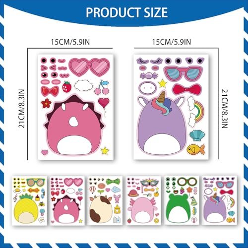 18-Pack Cartoon Make a Face Stickers - Mixed & Matched 6 Designs for Birthday Party Decorations & Favors - görsel 6