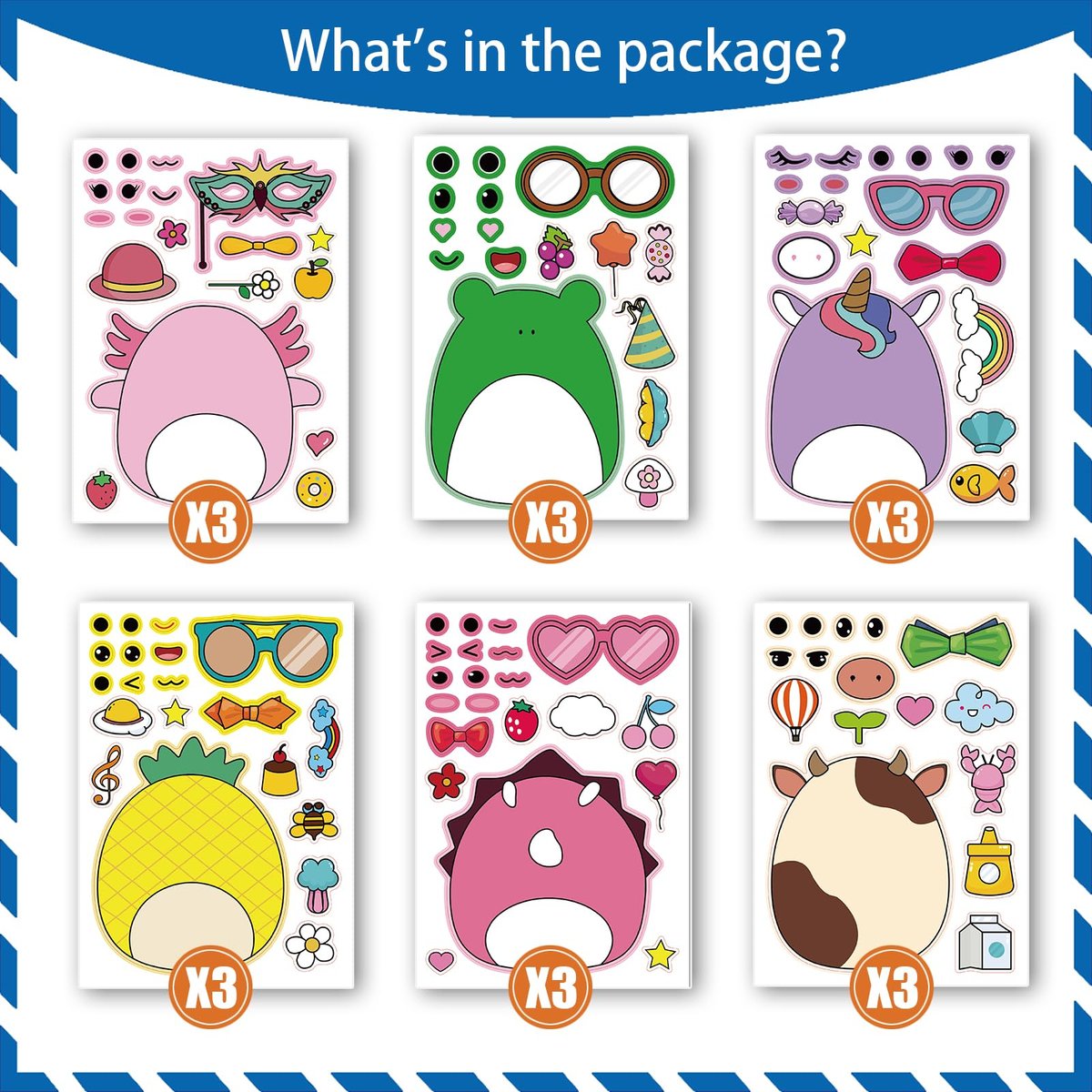 18-Pack Cartoon Make a Face Stickers - Mixed & Matched 6 Designs for Birthday Party Decorations & Favors - görsel 3