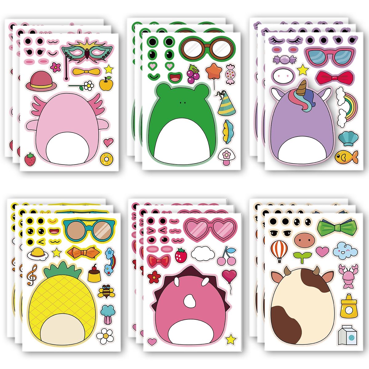 18-Pack Cartoon Make a Face Stickers - Mixed & Matched 6 Designs for Birthday Party Decorations & Favors - görsel 1