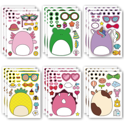 18-Pack Cartoon Make a Face Stickers - Mixed & Matched 6 Designs for Birthday Party Decorations & Favors