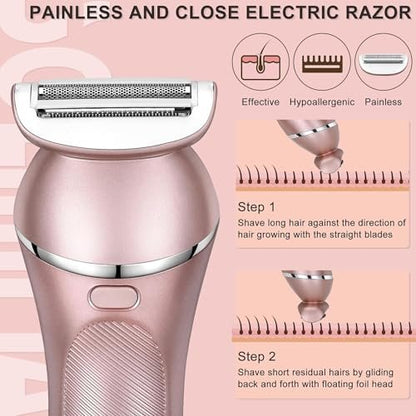 Hatteker Electric Shaver for Women – 3-in-1 Lady Epilator & Trimmer, Painless Hair Removal, Waterproof, USB Rechargeable, Pink Avelisse