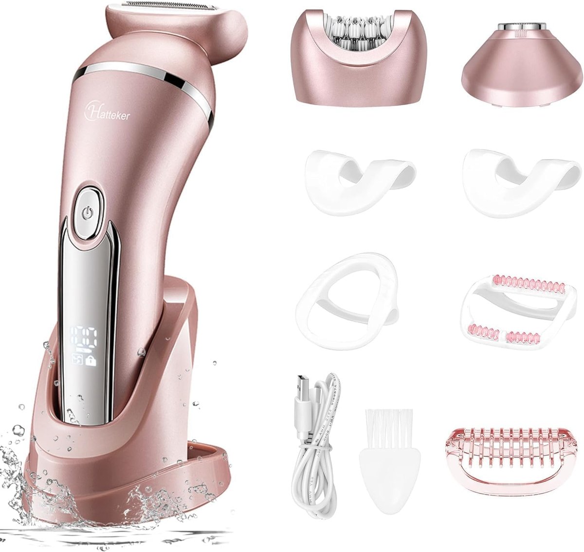 Hatteker Electric Shaver for Women – 3-in-1 Lady Epilator & Trimmer, Painless Hair Removal, Waterproof, USB Rechargeable, Pink Avelisse