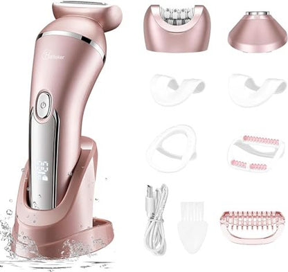 Hatteker Electric Shaver for Women – 3-in-1 Lady Epilator & Trimmer, Painless Hair Removal, Waterproof, USB Rechargeable, Pink Avelisse