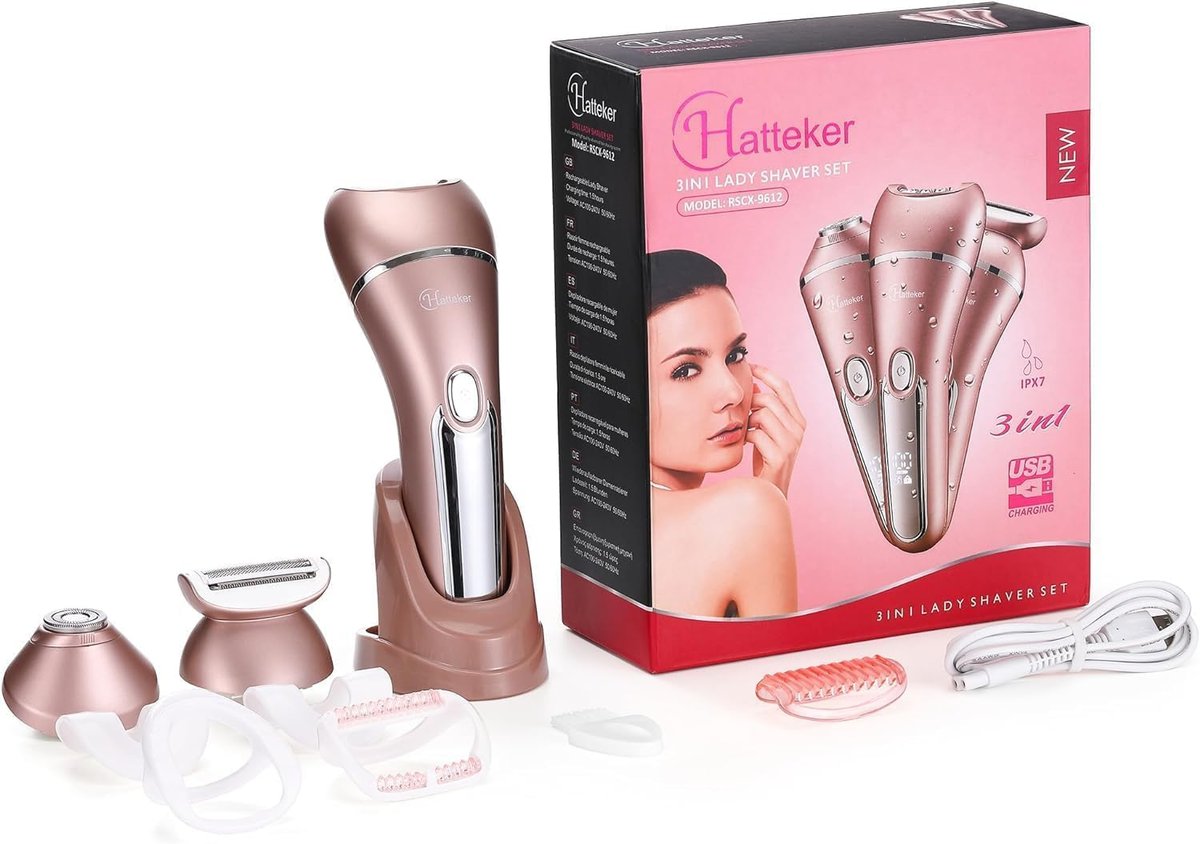 Hatteker Electric Shaver for Women – 3-in-1 Lady Epilator & Trimmer, Painless Hair Removal, Waterproof, USB Rechargeable, Pink Avelisse
