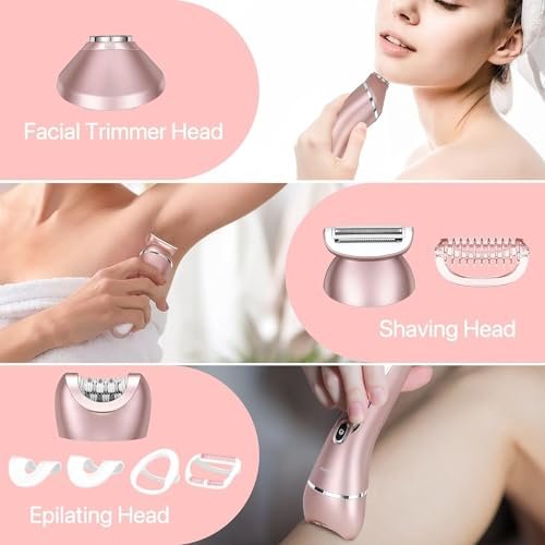 Hatteker Electric Shaver for Women – 3-in-1 Lady Epilator & Trimmer, Painless Hair Removal, Waterproof, USB Rechargeable, Pink Avelisse