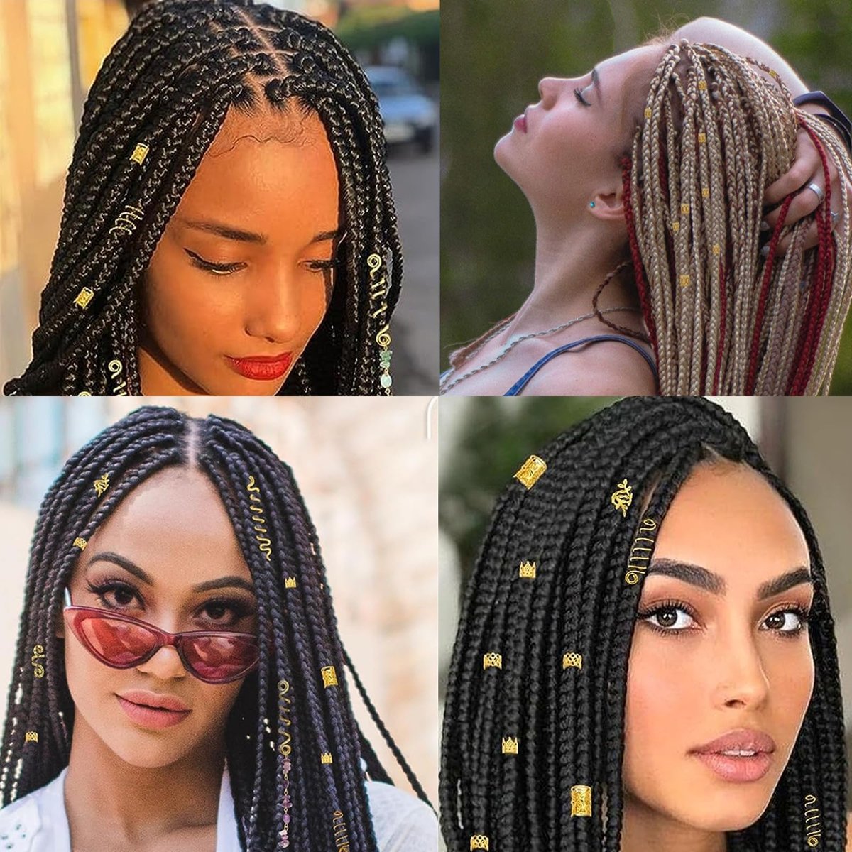 200 Pcs Hair Beads Jewelry Set - Gold and Silver Dreadlock Hair Charms, Braid Cuffs, Clips, and Metal Hair Coils for Braids - görsel 7