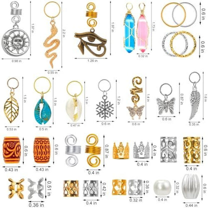 200 Pcs Hair Beads Jewelry Set - Gold and Silver Dreadlock Hair Charms, Braid Cuffs, Clips, and Metal Hair Coils for Braids