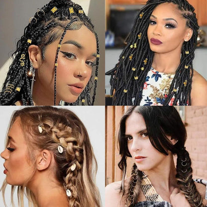 200 Pcs Hair Beads Jewelry Set - Gold and Silver Dreadlock Hair Charms, Braid Cuffs, Clips, and Metal Hair Coils for Braids