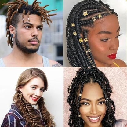200 Pcs Hair Beads Jewelry Set - Gold and Silver Dreadlock Hair Charms, Braid Cuffs, Clips, and Metal Hair Coils for Braids