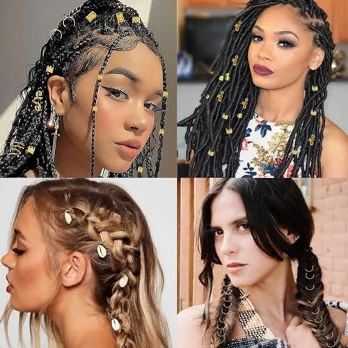 200 Pcs Hair Beads Jewelry Set - Gold and Silver Dreadlock Hair Charms, Braid Cuffs, Clips, and Metal Hair Coils for Braids - görsel 4