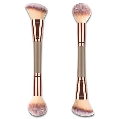 Jaasuee Double-Ended Foundation Makeup Brush – Angled & Round Top for Liquid, Powder & Cream Blending (Champagne Gold) - görsel 2