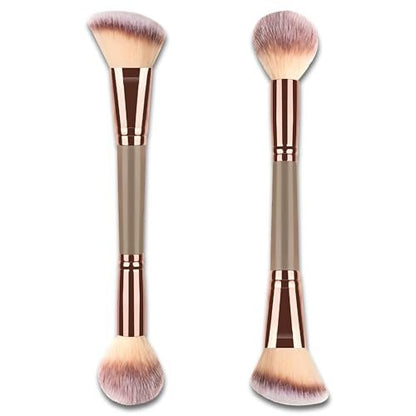 Jaasuee Double-Ended Foundation Makeup Brush – Angled & Round Top for Liquid, Powder & Cream Blending (Champagne Gold)