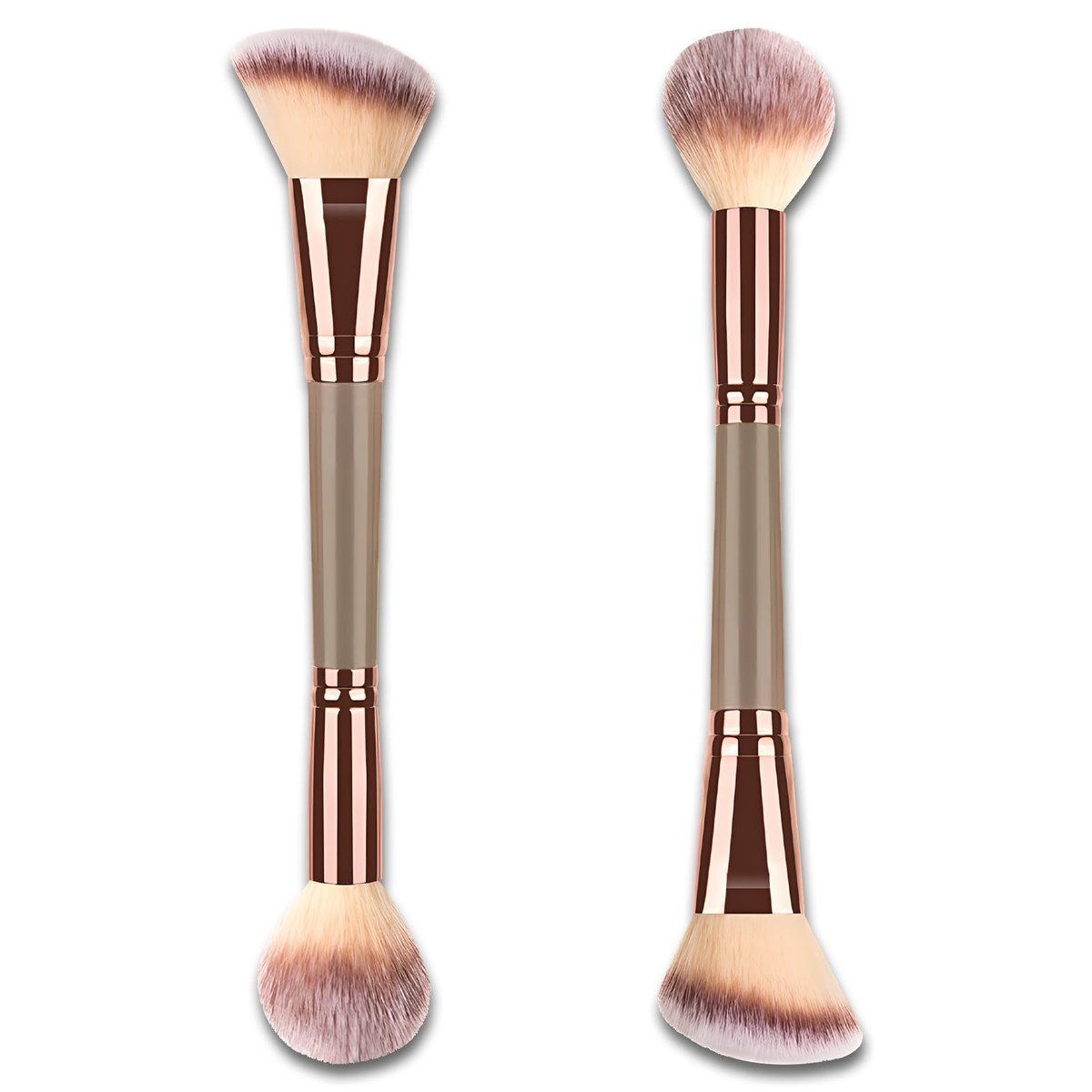 Jaasuee Double-Ended Foundation Makeup Brush – Angled & Round Top for Liquid, Powder & Cream Blending (Champagne Gold) - görsel 1