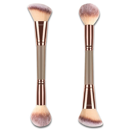 Jaasuee Double-Ended Foundation Makeup Brush – Angled & Round Top for Liquid, Powder & Cream Blending (Champagne Gold)
