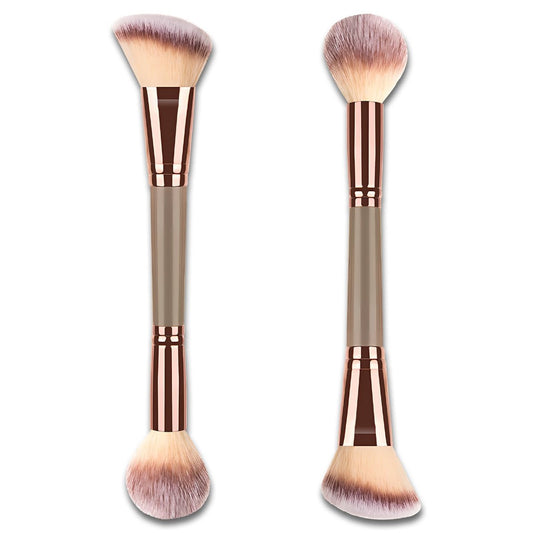 Jaasuee Double-Ended Foundation Makeup Brush – Angled & Round Top for Liquid, Powder & Cream Blending (Champagne Gold)