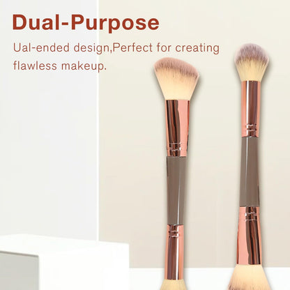 Jaasuee Double-Ended Foundation Makeup Brush – Angled & Round Top for Liquid, Powder & Cream Blending (Champagne Gold)