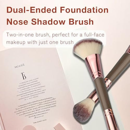 Jaasuee Double-Ended Foundation Makeup Brush – Angled & Round Top for Liquid, Powder & Cream Blending (Champagne Gold)