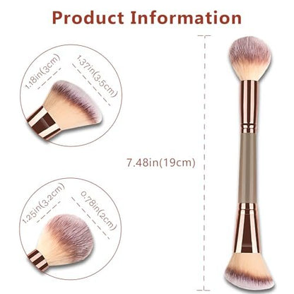 Jaasuee Double-Ended Foundation Makeup Brush – Angled & Round Top for Liquid, Powder & Cream Blending (Champagne Gold)