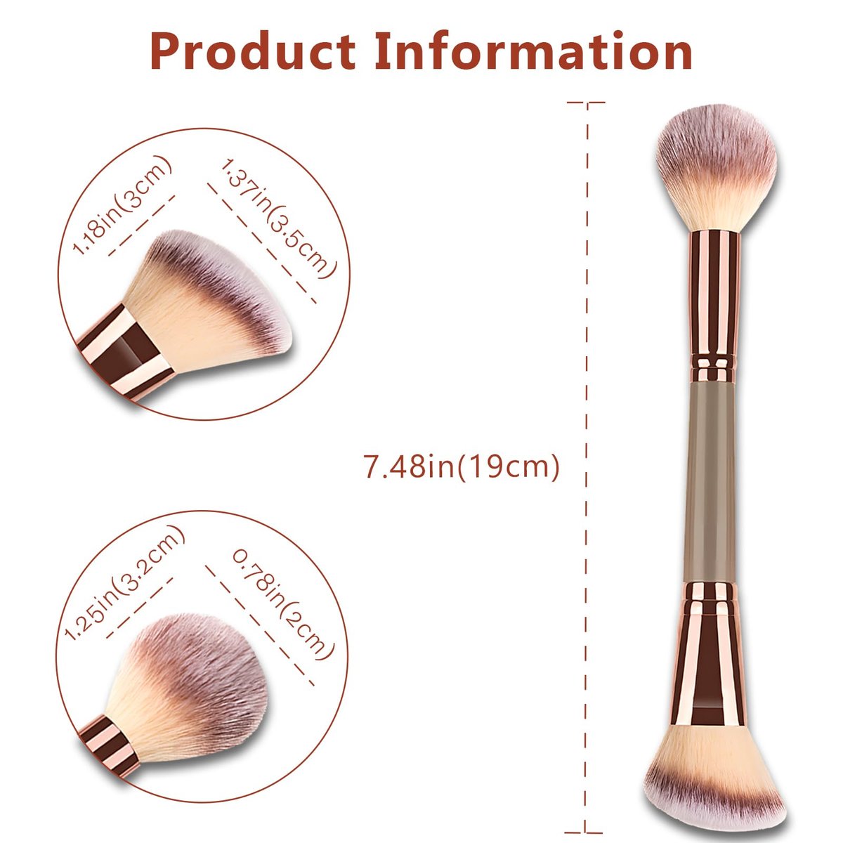 Jaasuee Double-Ended Foundation Makeup Brush – Angled & Round Top for Liquid, Powder & Cream Blending (Champagne Gold) - görsel 3