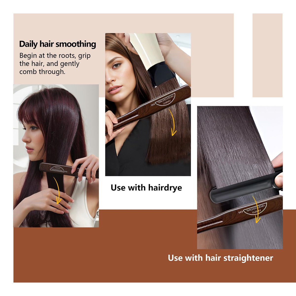 PERFEHAIR Double Sided Straightening Brush - Natural Boar Bristle Clamp for Smooth, Frizz-Free Styling, No Hair Pulling, Long-Lasting Design Avelisse