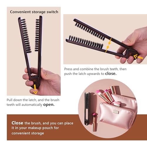 PERFEHAIR Double Sided Straightening Brush - Natural Boar Bristle Clamp for Smooth, Frizz-Free Styling, No Hair Pulling, Long-Lasting Design Avelisse