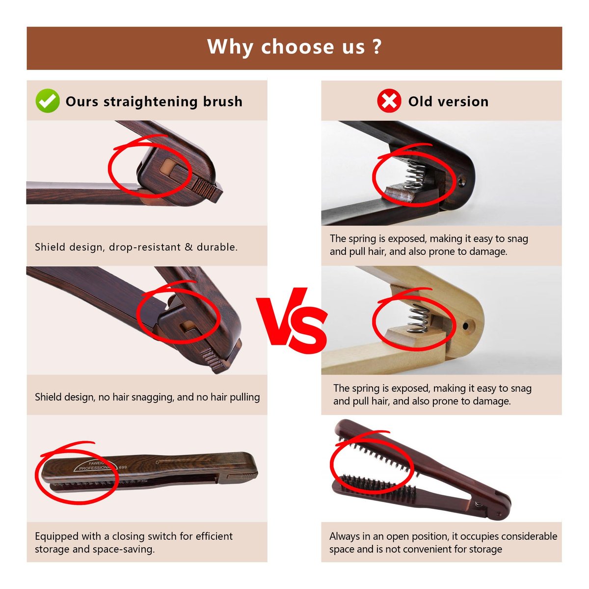 PERFEHAIR Double Sided Straightening Brush - Natural Boar Bristle Clamp for Smooth, Frizz-Free Styling, No Hair Pulling, Long-Lasting Design Avelisse